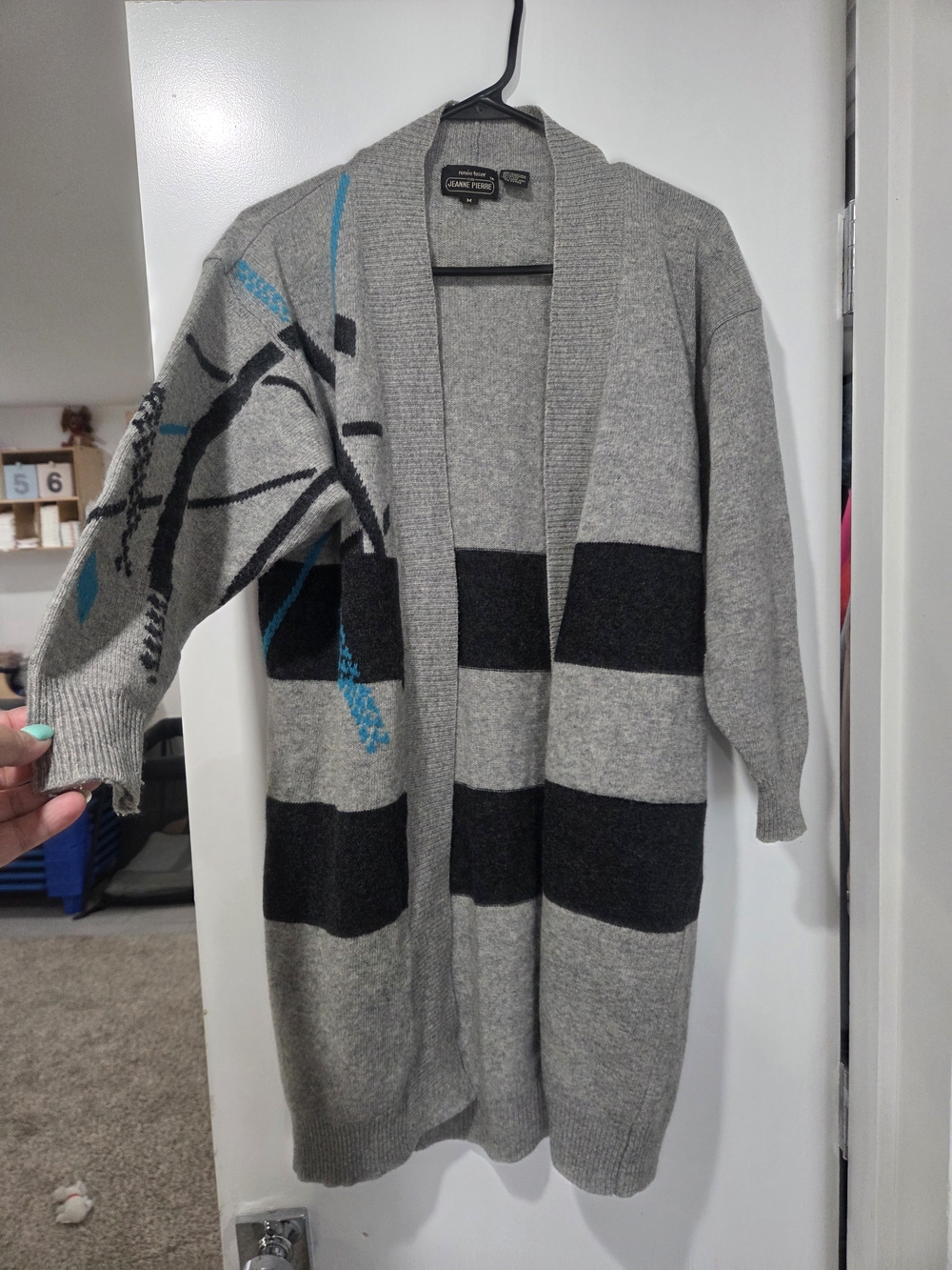 Jeanne Pierre Open-Front Wool Blend Patterned Women's Sweater Cardigan - Picture 2 of 4